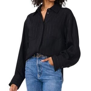Vince Camuto Women’s Metallic Stripe Button Down Shirt Black Size XL